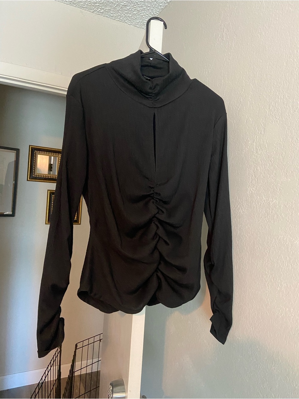 Marc New York Black Ruched Mock-Neck Long Sleeve Top